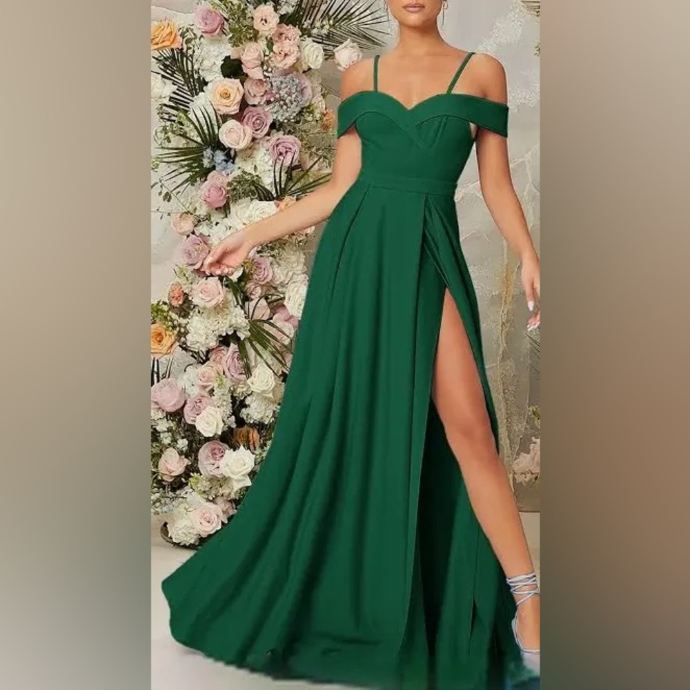 SHEIN Emerald Green Off-Shoulder Maxi Dress with High Thigh Slit